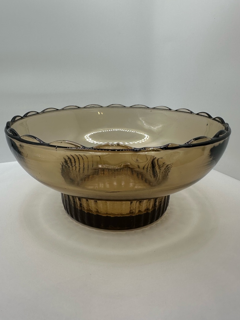 E O Brody Vintage 50s Smoky Brown Glass Decorative Scalloped Glass Candy Bowl
